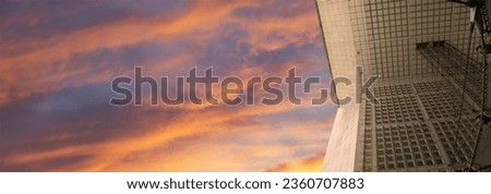 La Grande Arche (against the background of a sky at sunset). La Defense, commercial and business center of Paris, France