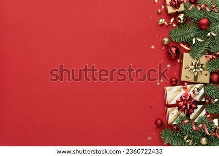 Christmas or New Year Decoration Border on a Rad Background