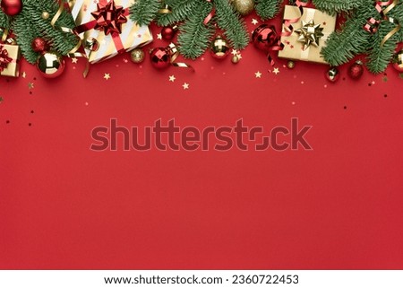 Red Christmas or New Year Background with Border Decoration