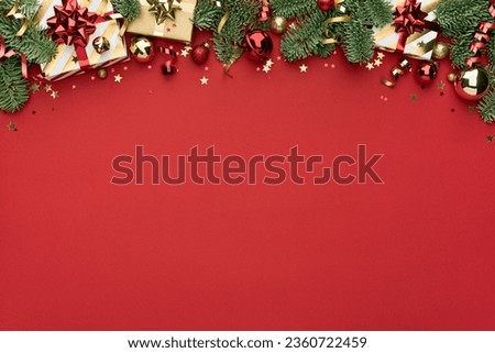 Red Christmas or New Year Ornament Border Background Royalty-Free Stock Photo #2360722459