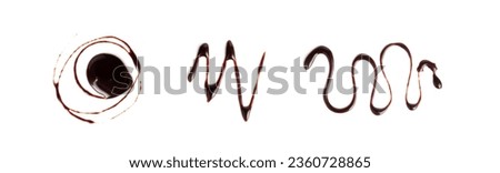 Chocolate Sauce Smear Isolated, Choco Sauce Drop, Cream Line, Melt Chocolate Drizzle, Cocoa Sauce Flat Stroke, Brown Syrup Decoration, Soy Sauce on White Background Royalty-Free Stock Photo #2360728865