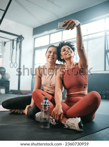 Friends, selfie and fitness with women in gym for workout, social media and wellness blog. Exercise, training and health with girl athlete and phone for online post, internet and sports picture