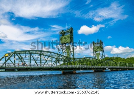 A historic site vertical lift bridge crossing the St. Croix River Royalty-Free Stock Photo #2360762143