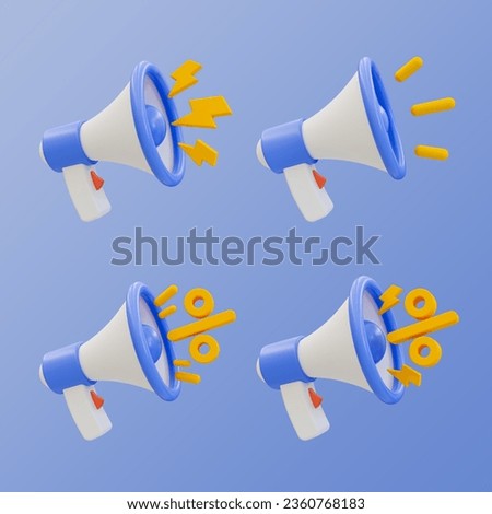 3d minimal promotion anoucement. business marketing concept. set of megaphones. 3d illustration. clipping path included.