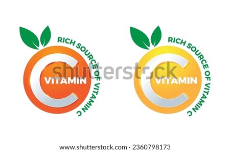 rich source of vitamin c, logo, icon, sticker, label, packaging design, symbol, badge, latest illustration, Stamp, seal, antioxident, orange lemon, pharma, medical, suppliment. Royalty-Free Stock Photo #2360798173