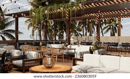 beach caffe interior design with bar and restaurant.  Royalty-Free Stock Photo #2360803059