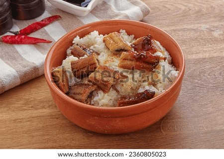 Roasred eel with steamed rice and sauce