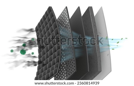 Special air filter with 5 layer quality materials, filters dust, smoke, and germs at the nano level. For advertising air purifiers, car air conditioners, oxygen generators. Vector illustration file. Royalty-Free Stock Photo #2360814939