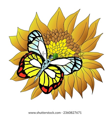 Blooming Sunflower and Colourful Butterfly