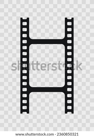 Old cinematic camera roll. Vintage photo frame on transparent background. Retro camera reel with slide. Seamless video border. Close-up cinema seamless strip. Vector illustration. Royalty-Free Stock Photo #2360850321