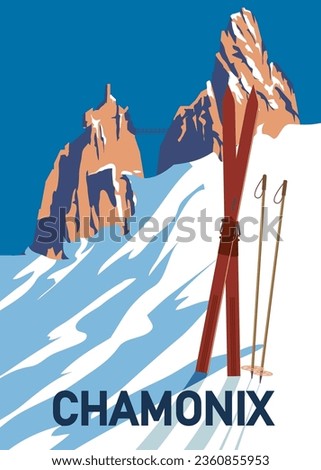 Vintage Travel poster Ski Chamonix resort. France winter landscape travel card Royalty-Free Stock Photo #2360855953