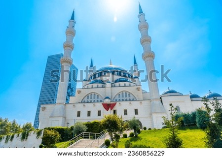 The impressive Namazgah Mosque Tirana near Skanderbeg Square in Tirana. Albania