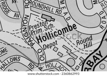 Hollicombe, Devon, England, United Kingdom atlas map town name in black and white