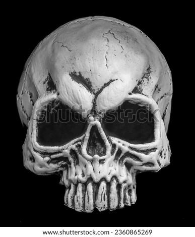 Jawless Skull Halloween Props and Decorations Isolated on Black Background. Royalty-Free Stock Photo #2360865269