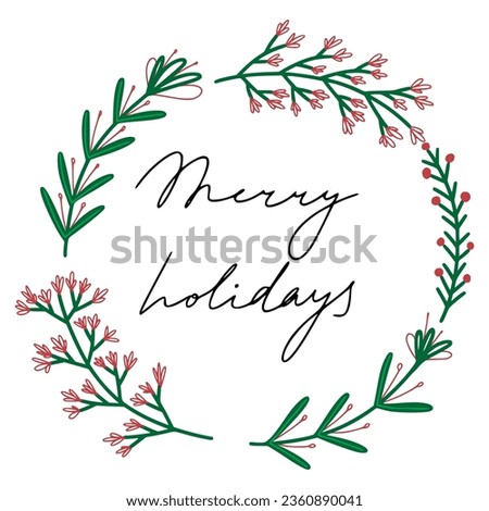 Christmas floral wreath. Round frame for modern design,  Holidays invitation card, poster, banner,  postcard, packaging, greeting card, print. Decorative elements. Vintage and rustic styles. Vector 