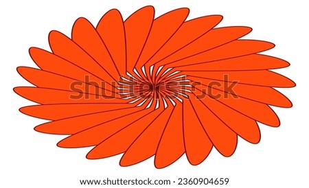 Isometric circular shape with petals like sun or flower isolated on white. Vector clipart.