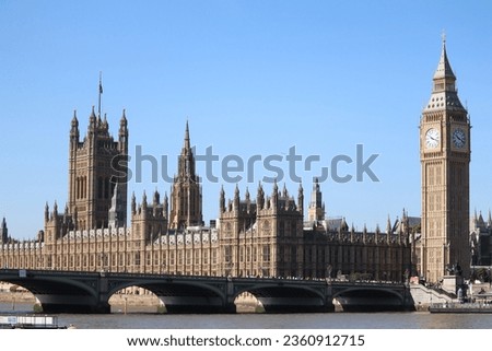 "Big Ben tower, an iconic London landmark, synonymous with British culture, renowned for its majestic clock and distinctive architecture." Royalty-Free Stock Photo #2360912715