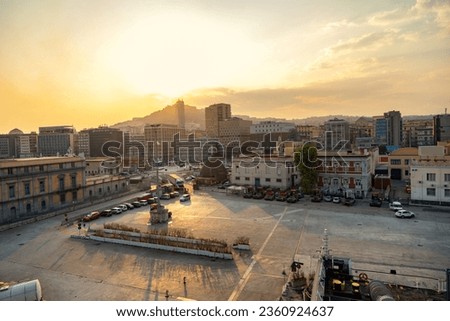The main port of Naples, view of the city at sunset. Tourist destination in central Europe Royalty-Free Stock Photo #2360924637