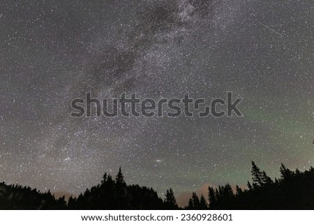 Milky way with airglow in Dolomites forest, Italy