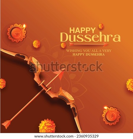 Happy Dussehra illustration of Lord Ram killing Ravana in Dussehra, Vijayadashami. Illustration of religious Festival Dussehra with bow and arrow. Royalty-Free Stock Photo #2360935329