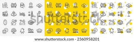 Outline Partnership, Friends chat and Power bank line icons pack for web with Operational excellence, Taxi, Online discounts line icon. Teacher, Vip table, Weather thermometer pictogram icon. Vector