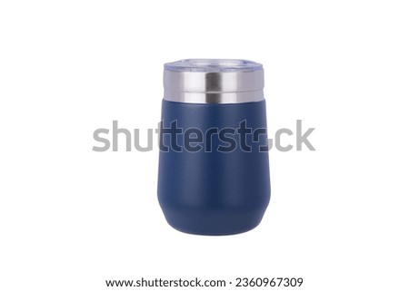 stainless steel wine Tumbler, double wall vacuum insulated stemless coffee mug, tumbler cup. thermal cup sublimation tumbler mugs. blue color and stylish design.  Royalty-Free Stock Photo #2360967309