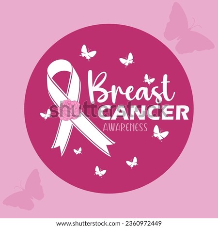 Happy International breast cancer day design background with pink ribbon and woman silhouette vector