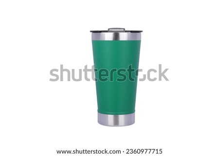 Stainless steel  vacuum beer mug double layer outdoor travel coffee cup insulated mate cup. tumbler insulated thermos mate mug keep drink cold and hot. green color Royalty-Free Stock Photo #2360977715
