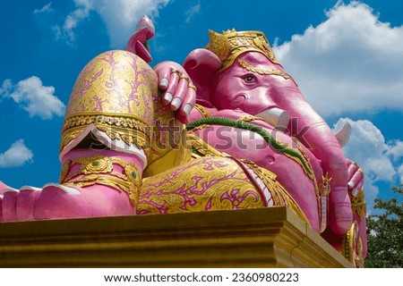 the big pink ganesh beaufiful in the temple thai