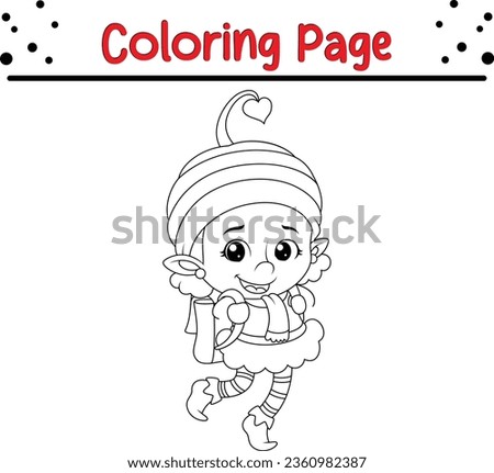 Cute Girl Winter coloring page. Christmas black and white vector illustration for a coloring book.