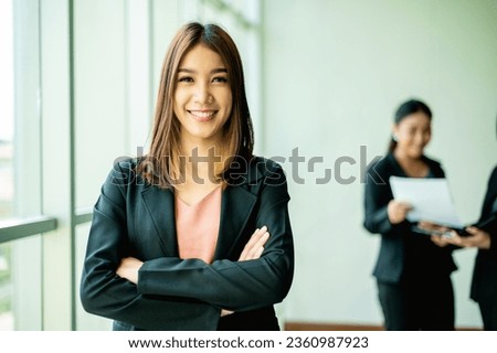 happy smile of young business women who have achieved success from working on personal business, feeling good, hoping and progressing in work and business