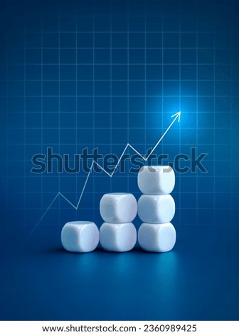 Rising glow arrows on white blocks business chart steps on blue background with line graph table. The business growth graph process, goal, success, and economic improvement and data analysis concepts.