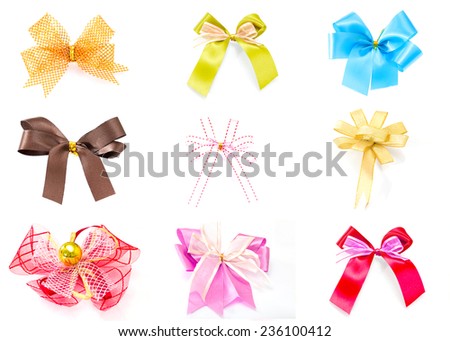 Colorful bow, for the gift box, isolated white background.