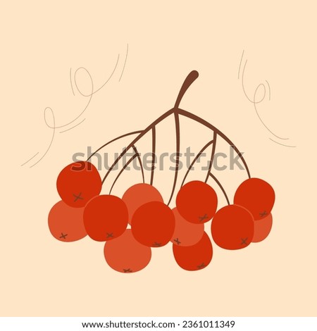Hand drawn rowan tree. Rowan berries. Red, orange berries. Autumn forest, fruits of trees. Cute autumn greeting card. For decoration of children's room, wallpaper, paper. Vector illustration Royalty-Free Stock Photo #2361011349