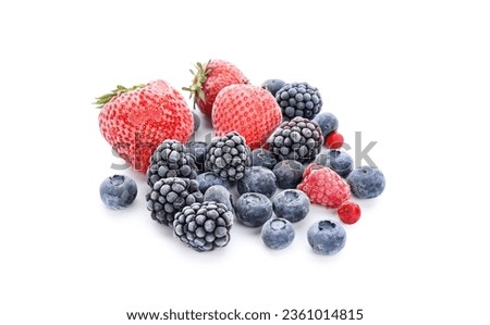 Frozen berries on white background Royalty-Free Stock Photo #2361014815
