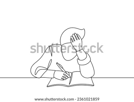 The boy has learning difficulties due to dyslexia. World Dyslexia Day. One line drawing for different uses. Vector illustration. Royalty-Free Stock Photo #2361021859