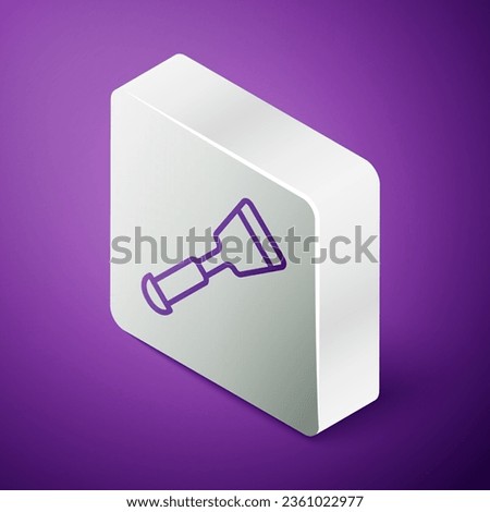 Isometric line Spatula icon isolated on purple background. Kitchen spatula icon. BBQ spatula sign. Barbecue and grill tool. Silver square button. Vector