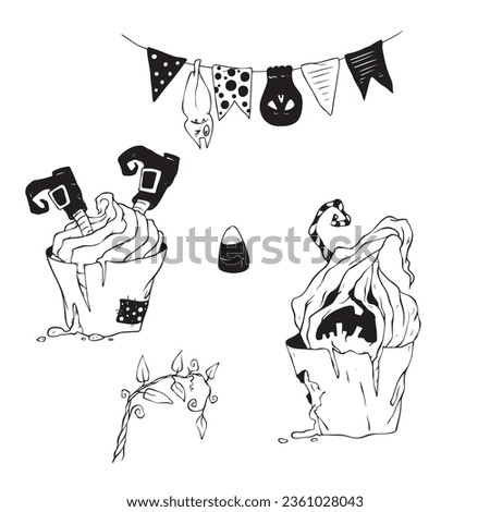 Cartoon Halloween cupcakes. Vector illustration.