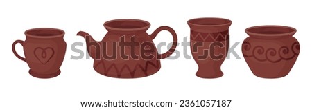 Clay Kitchenware and Ceramic Vessel Vector Set Royalty-Free Stock Photo #2361057187