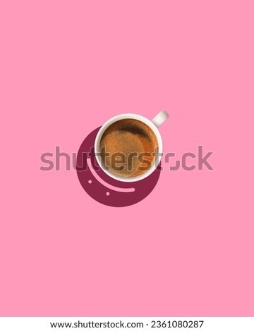 Rejecting bad mood. Top view of fresh, tasty, aromatic black coffee, americano, espresso in cup isolated on pink background. Concept of popular drink, taste. Minimal design. Copy space for ad. Flyer