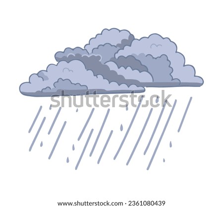 Doodle of rain clouds. Cartoon clipart of wet weather symbol. Contemporary vector illustration isolated on white background.