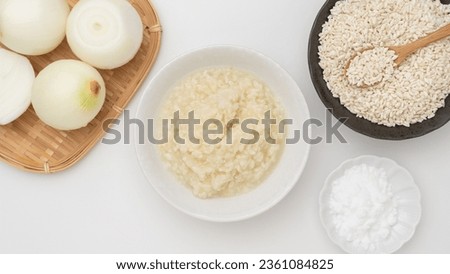 Japanese seasoning onion koji. Ingredients malted rice, salt and onions.Koji is Japanese malted rice. Royalty-Free Stock Photo #2361084825