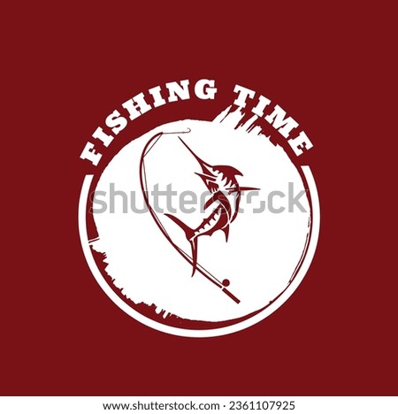 fishing time round frame logo design vector illustration
