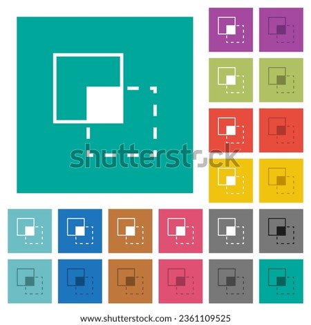 Clipping mask tool multi colored flat icons on plain square backgrounds. Included white and darker icon variations for hover or active effects.