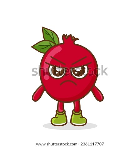 Angry. fruit character vector. pomegranate character illustration, Cute pomegranate character with angry expression vector illustration.