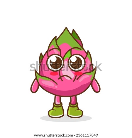 sad emoji dragonfruit character, fruit character vector. dragon fruit character illustration