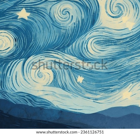 Clip art of starry sky at night in Van Gogh style