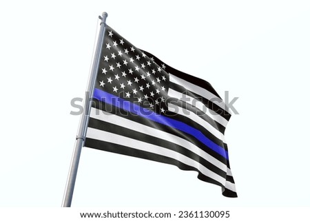National Law Enforcement Appreciation Day Flag. A USA flagpole, isolated on white background Royalty-Free Stock Photo #2361130095