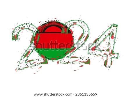 2024 Year in grunge style with flag of Malawi. Holiday grunge vector illustration.