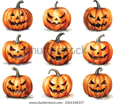 Halloween pumpkins clip art watercolor illustration, Jack O Lantern, vector illustration